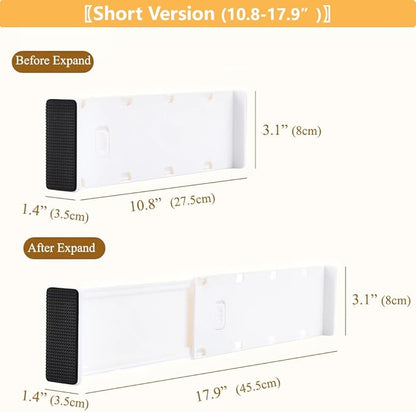 Adjustable Drawer Organizer Set, 6-Pack, 10.8"-17.9" Expandable, 3.1" High, Plastic Storage Dividers for Closets, Kitchen, Bedroom, Bathroom