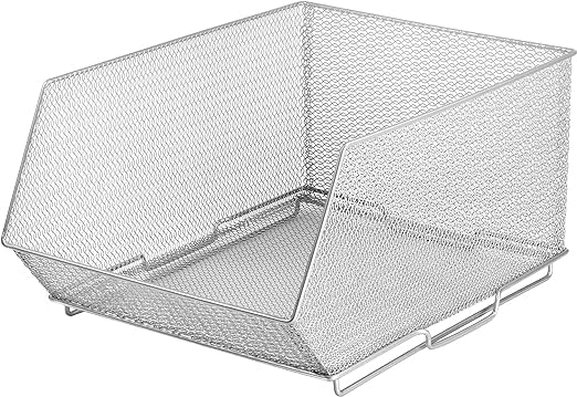 YBM Home Mesh Stackable Wire Storage Basket for Under Sink, Shelves, Pantry Organization, and Kitchen - Utility Storage Bin Steel Basket for Organizing Office Supplies, Household and Laundry Supplies