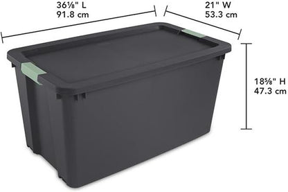Sterilite 12 Pack 45 Gallon Wheeled Latch Tote, Stackable Plastic Storage Bin, Gray/Green