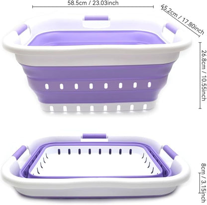 SAMMART 41L (10.8 gallon) Set of 2 Collapsible 3 Handled Plastic Laundry Basket-Foldable Pop Up Storage Container/Organizer-Space Saving Hamper/Basket (2, White/Lt. Purple)
