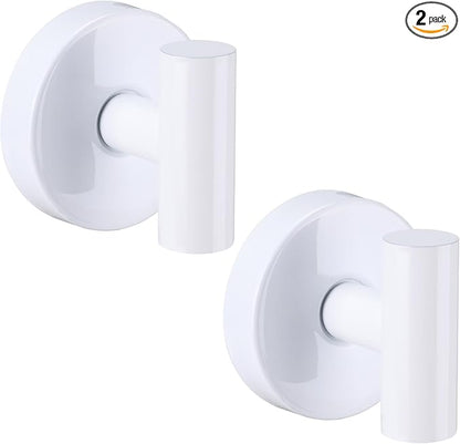 Fenas Suction Cup Hooks for Shower - Bathroom Reusable Hooks for Towels, Robes & Loofah - No-Drill Mounting on Kitchen,Walls,Metal,Glass,Mirrors,Tile & Smooth Non-Porous Surfaces (2, White)