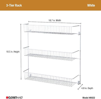 ClosetMaid 3-Tier Hanging Wall Mounted Metal Rack for Spices, Shelf Storage, Pantry Organization, Laundry, Kitchen, Bathroom, White, 8022