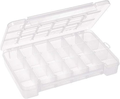 Akro-Mils 05905 Plastic Portable Parts Storage Case for Hardware and Crafts with Hinged Lid and 5 Adjustable Dividers, (14-3/8-Inch x 9-1/2-Inch x 2-1/2-Inch), Large, Clear