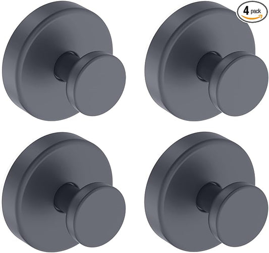 Bntuk Suction Cup Hooks for Shower, Removable Towel Hooks for Bathroom Window Glass Door Wall, Bath Robe Looafh Hook for Hanging - 4 Pack, Grey
