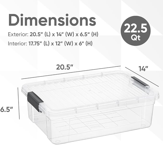 Superio Storage Bins with Lids, Clear Plastic Containers for Organizing, Stackable Totes, BPA Free, Odor Free, Organizer Boxes for Home, and Dorm (8 Pack, 22.75 Qt)