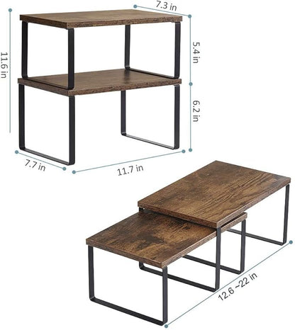 MOOACE Kitchen Counter Shelf, Stackable Cabinet Shelf Organizers Expandable Countertop Shelf for Pantry - Set of 4 - Brown
