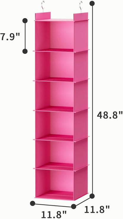 YOUDENOVA Hanging Closet Organizer, 6-Shelf Closet Hanging Shelves, Pink