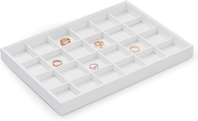 White Jewelry Display Organizer Tray Stackable Premium PU Leather 24 Grid Trinket Earring Ring Organizer Tray