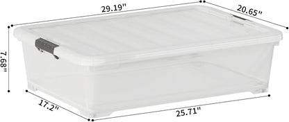 Xyskin 50 Quart Under-Bed Storage Container Organizer Bin with Latching Lids, Large Wheeled Storage Box for Garage, Closet, Clear, 3 Pack