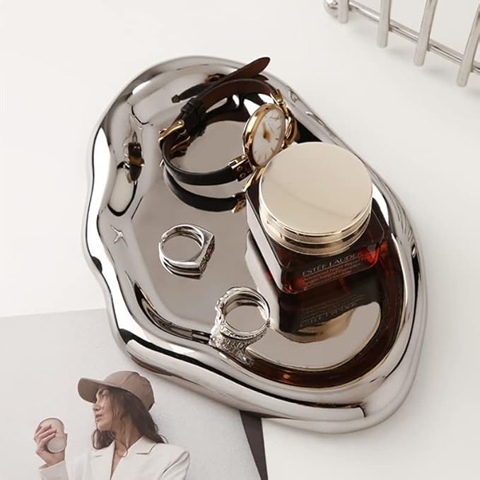 CESTATIVO Jewelry Dish Tray, Ring Dish, Ceramic Trinket Small Key Mother's Day, Christmas, Thanksgiving, Birthday Gift for Mother Daughter Friends Silver