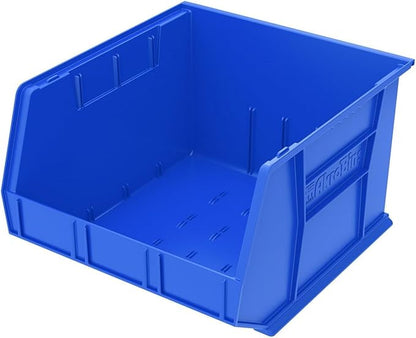 Akro-Mils 30270 AkroBins Plastic Storage Bins, Space-Saving Stackable Bins for Garage, Pantry, Craft Organization, 18" x 16" x 11", Blue, 3-Pack