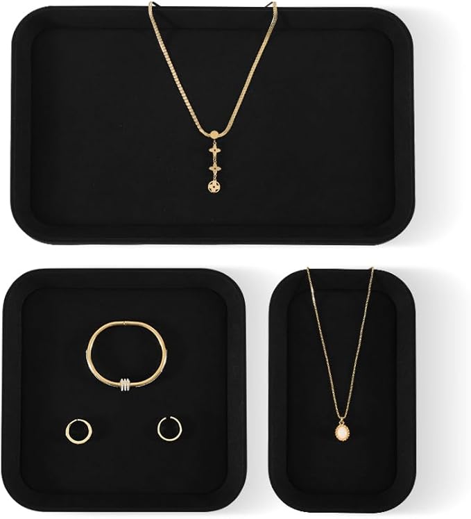 Yinbeini Ring Display Tray, Microfiber Earring Organizer,Luxury Key Tray,Premium Decorative Tray,Black Jewelry Dish