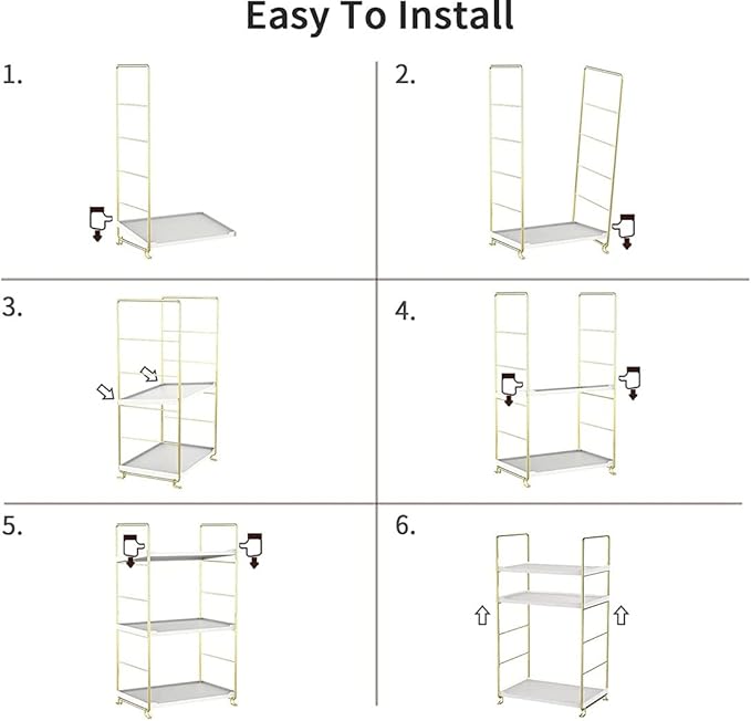 kaileyouxiangongsi 3-Tier Kitchen Spice Rack, Freestanding Stackable Organizer Shelf, Bathroom Countertop Storage Shelf, Cosmetic Organizer Holder, Square Standing Rack (Golden)