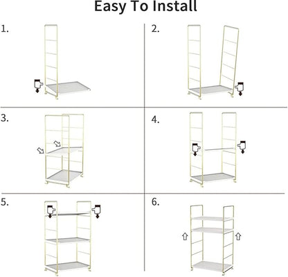 kaileyouxiangongsi 3-Tier Kitchen Spice Rack, Freestanding Stackable Organizer Shelf, Bathroom Countertop Storage Shelf, Cosmetic Organizer Holder, Square Standing Rack (Golden)