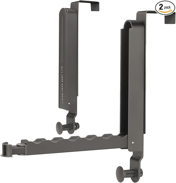 Majewel Over The Door Hooks Hanger 2 Pack, Adjustable Foldable Drying Rack for Laundry, Towels, Bags, Bathroom, Black