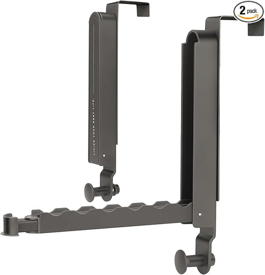 Majewel Over The Door Hooks Hanger 2 Pack, Adjustable Foldable Drying Rack for Laundry, Towels, Bags, Bathroom, Black