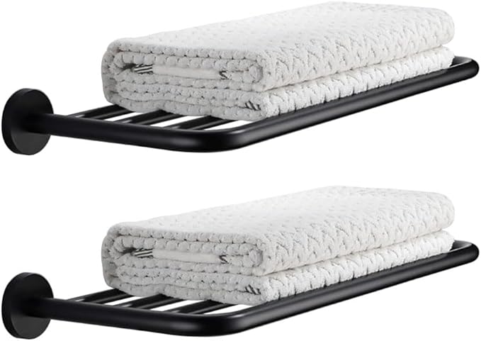 Hotel Towel Racks for Bathroom Wall Mounted, 24 Inch Towel Shelf for Bathroom, 2-Tier Bathroom Towel Rack, Black