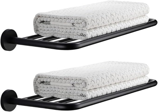 Hotel Towel Racks for Bathroom Wall Mounted, 24 Inch Towel Shelf for Bathroom, 2-Tier Bathroom Towel Rack, Black