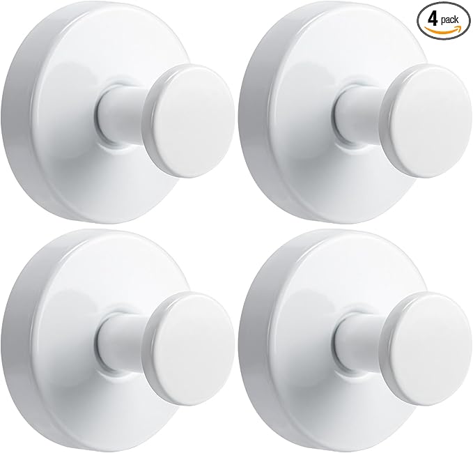 Fenas Suction Cup Hooks for Shower No-Drill Bathroom Hooks for Towels, Robes, Loofah Mountable on Bathroom Walls, Kitchen, Glass, Mirrors, Tile and Smooth,Non-Porous Surfaces (4, White)
