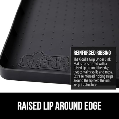 GORILLA GRIP Waterproof Silicone Under Sink Mat with Raised Lip for Kitchen and Bathroom, 46 x 22 in, Cabinet Shelf Liner Stay in Place Mats Dishwasher Safe Drawer Liner, Organizer Tray, Black