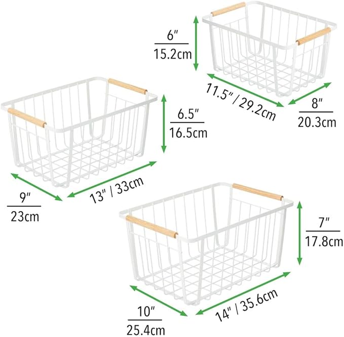 mDesign Metal Farmhouse Wire Organizer Storage Bin Basket with Handle - Rustic Container Organizers for Cabinet, Shelves, Counter, Bathroom, or Kitchen Pantry - Set of 6 - Matte White