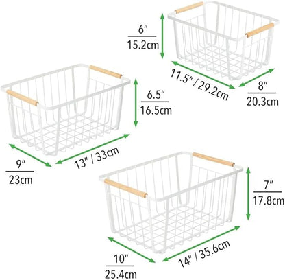 mDesign Metal Farmhouse Wire Organizer Storage Bin Basket with Handle - Rustic Container Organizers for Cabinet, Shelves, Counter, Bathroom, or Kitchen Pantry - Set of 6 - Matte White