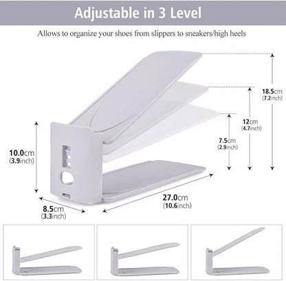 Pack of 12 Slot Organizer Storage - Adjustable 3-Level Height Shoe Organiser With Non-Slip Space Saver Holder for All Styles - Stacker Rack Suitable for Women and Men (White)