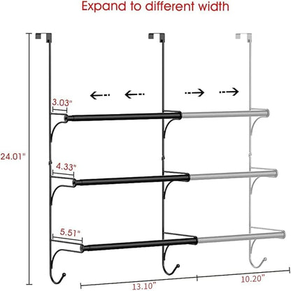 Auledio Adjustable Over The Door Triple Towel Rack with Hooks,Black