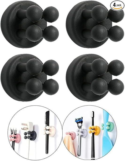 Defrko Silicone Toothbrush Holders - 4 Pcs Razor Hooks Adhesive Wall Mounted for Hanging Towel Key Plug Cable, Utility Decor Stick to Dorm Room Essentials Function for Kitchen Bathroom Home Office