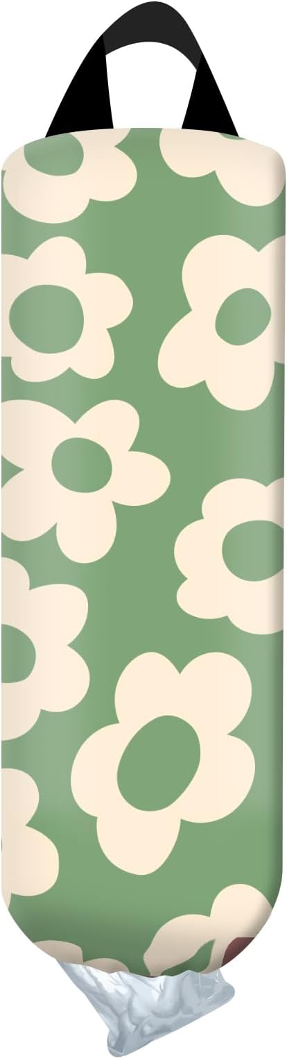 Plastic Bag Holder, Wall Mount Grocery Bag Organizer, Funny Hanging Storage Dispenser for Home Kitchen Cute Green Floral