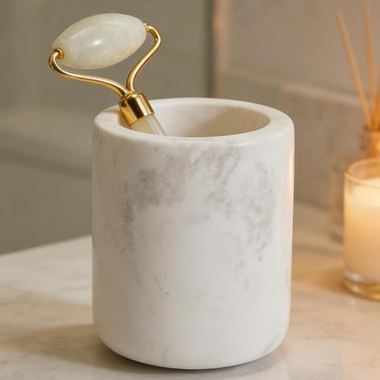 White Marble Toothbrush Holder for Bathroom, Natural Organic White Marble Toothbrush Cup, Mordern Style Texture Razor Holder, Razor Organizer for Dressing Table, Countertop, Hotel