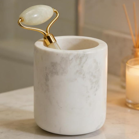 White Marble Toothbrush Holder for Bathroom, Natural Organic White Marble Toothbrush Cup, Mordern Style Texture Razor Holder, Razor Organizer for Dressing Table, Countertop, Hotel