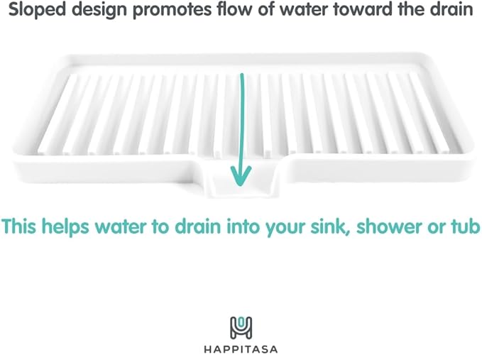 Happitasa Silicone Soap Dish Tray and Sponge Holder with Drain Chute | Bathroom and Kitchen Sink Organizer Caddy (Pistachio, 9"x3.5", 5.6 Ounces)