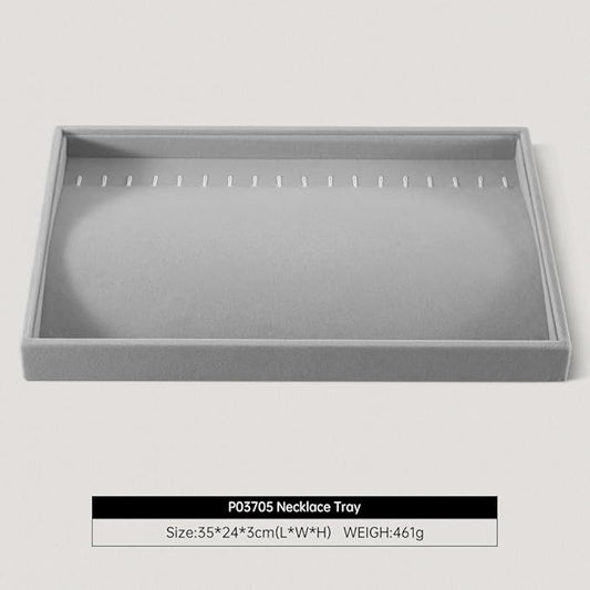 Velvet Jewelry Display Tray For Bracelet Pendant Necklace, Multi-Slot Stackable Storage Tray For Long Chain Jewelries, Drawer Insert Jewelry Organizer (Gray)