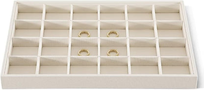 Dansmiy Linen 24 Grid Stackable Rings Earrings Display Tray, Brooch Ear Stud Cufflinks StorageTray, Jeweler Shop Counter Showcase Table Top Organizers, Makeup Table Drawer Insert Jewelry Tray