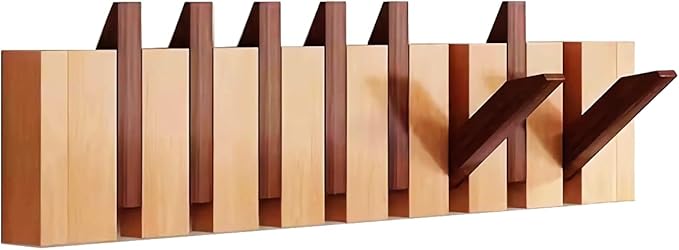 Wall Mounted Coat RackHooks Piano Key Hangers Natural Solid Wood Hanger Non-Woven Fabric Clothes Hangers for Closet, Kitchen, Bedroom, Bathroom, Entryway (Walnut-Beech, 8 Hooks)