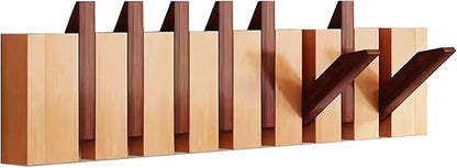 Wall Mounted Coat RackHooks Piano Key Hangers Natural Solid Wood Hanger Non-Woven Fabric Clothes Hangers for Closet, Kitchen, Bedroom, Bathroom, Entryway (Walnut-Beech, 8 Hooks)