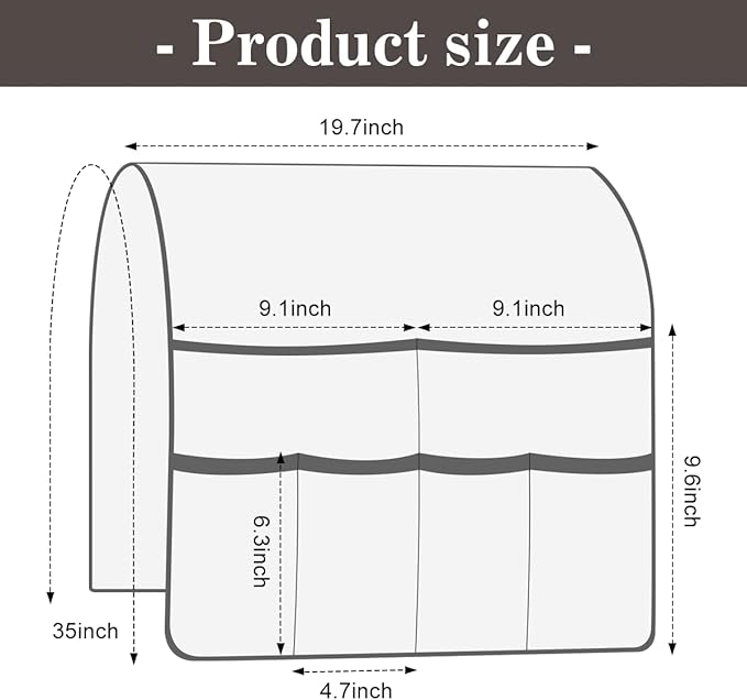 HADEEONG Couch Armrest Organizer Remote Control Holder Bedside Caddy with 6 Pockets, Non-Slip Armchair Caddy Sofa Armrest Organizer for Tv Remote Control, Magazine, Cell Phone, Chocolate