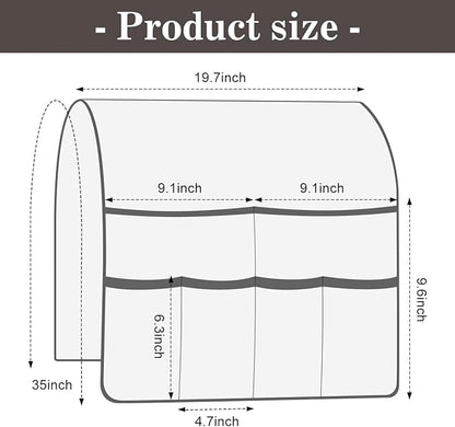 HADEEONG Couch Armrest Organizer Remote Control Holder Bedside Caddy with 6 Pockets, Non-Slip Armchair Caddy Sofa Armrest Organizer for Tv Remote Control, Magazine, Cell Phone, Chocolate