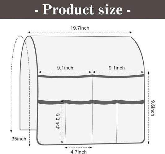 HADEEONG Couch Armrest Organizer Remote Control Holder Bedside Caddy with 6 Pockets, Non-Slip Armchair Caddy Sofa Armrest Organizer for Tv Remote Control, Magazine, Cell Phone, Chocolate