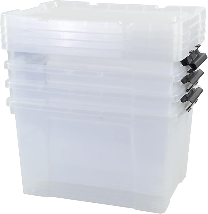 Minekkyes 50 Quart Clear Storage Containers with Lid/Wheels, Large Rolling Stackable Box, 4 Packs