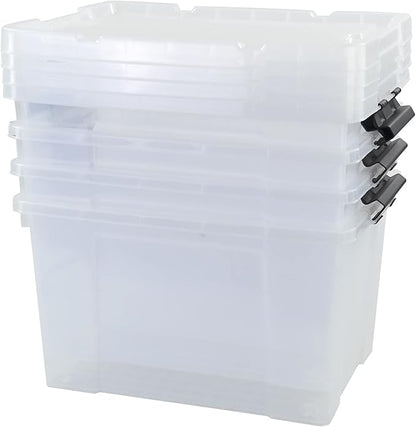 Minekkyes 50 Quart Clear Storage Containers with Lid/Wheels, Large Rolling Stackable Box, 4 Packs