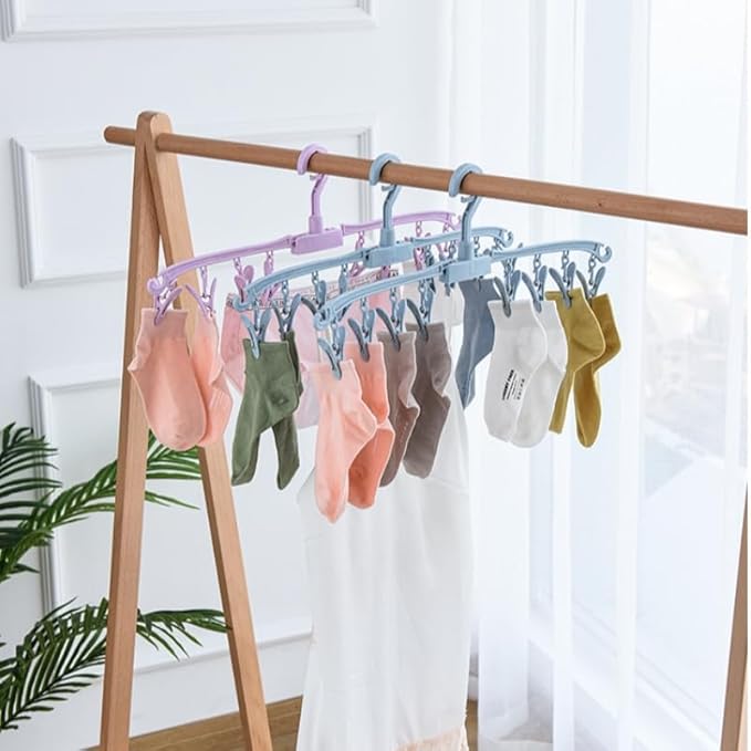 Foldable Drying Rack Drip Hanger, Portable Underwear Hangers Hanging Drying Rack, Sock Drying Rack Made of Polypropylene for Drying Socks Lingerie Baby Clothes Drying Towels (Pink Blue)