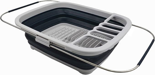 SAMMART 8L (2.11Gallons) Expandable Collapsible Dish Drainer - Foldable Drying Rack - Portable Dinnerware Organizer - Space Saving Kitchen Storage Tray (Grey/Slate Grey, 1)