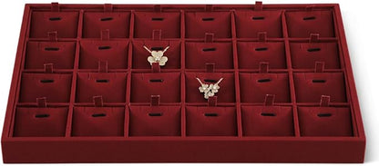 Dansmiy Linen Stackable Necklace Storage Tray, 24 Grid Pendant Display Tray, Jewellery Shop Counter Showcase Table Top Organizers, Makeup Table Drawer Insert Jewelry Tray