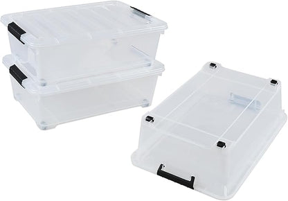 Zopnny 3-Pack 20 Quart Under Bed Shoe Storage Organizer, Underbed Storage Container Box with Wheels, Clear