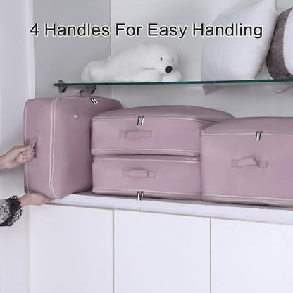 Geernioy Ultra Space Saving Self Compression Storage Bags with Zipper, (pink) -Compression Organize for Bedding, Comforter Storage Bag for Blankets Duvet Quilts Pillows