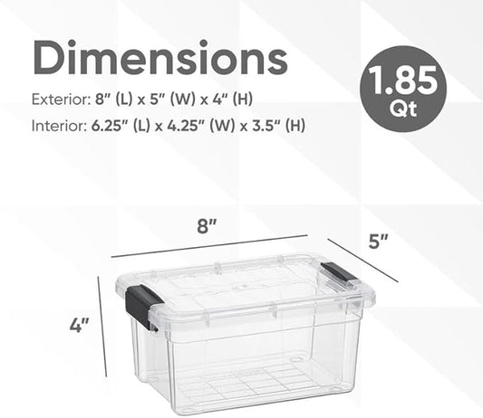 Superio Storage Bins with Lids- 6 Pack, 1.85 Qt Clear Boxes for Organizing, Stackable Plastic Containers- BPA Free, Non-Toxic, Odor Free, Organizer for Home, Office, Dorm