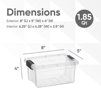 Superio Storage Bins with Lids- 8 Pack, 1.85 Qt Clear Boxes for Organizing, Stackable Plastic Containers- BPA Free, Non-Toxic, Odor Free, Organizer for Home, Office, Dorm