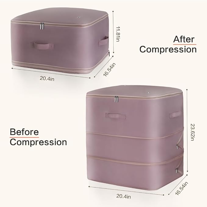Geernioy Ultra Space Saving Self Compression Storage Bags with Zipper, (pink) -Compression Organize for Bedding, Comforter Storage Bag for Blankets Duvet Quilts Pillows